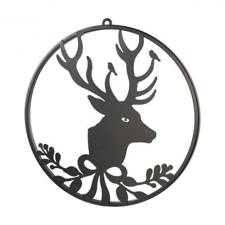 Cercle en métal noir motif cerf 38 x 39.5 cm - Noël Florissima