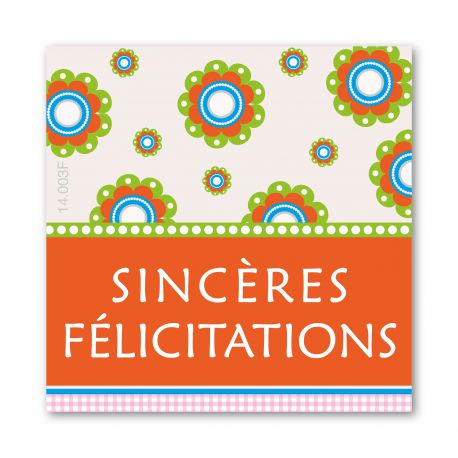 Etiquettes adhésives "Sincères félicitations" x500 ex.