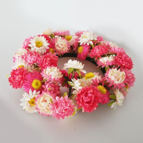 Couronne de fleurs rose  D 25 cm - Fleurs artificielles Florissima