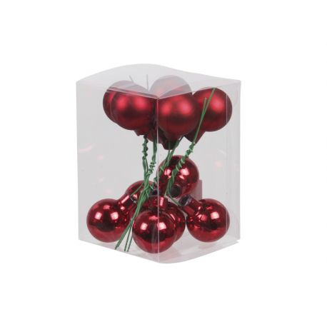 Jocaflor | Christmas balls 25 mm red matched on wire x 12 pieces