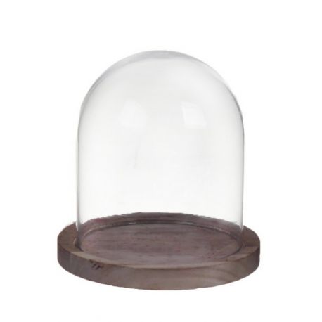 Jocaflor | Cloche en verre sur socle en bois D14cm H21cm