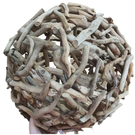 Jocaflor | Décoration boule en bois flotté sur corde jute Dia 20cm
