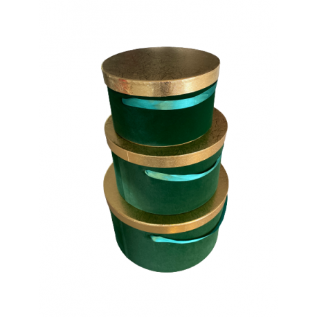 Jocaflor | Set de 3 boites à chapeau VERT velours - 33x20/27x18/20x14.5cm