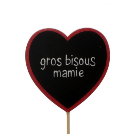 Pique coeur rouge Gros bisous Mamie - 6cm H10cm x10 pièces
