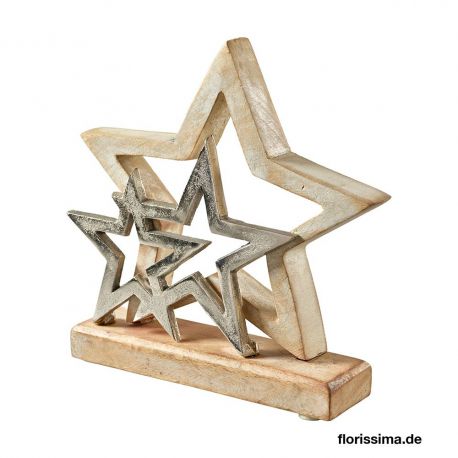 Jocaflor | Décoration étoiles bois sur support en alu/bois - 22x18 cm