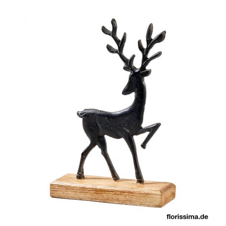 Jocaflor | Décoration cerf en métal noir sur support bois-27-25cm