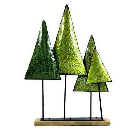 Jocaflor | Ensemble sapin de Noël métal avec support bois - Vert - 28x10x40 cm