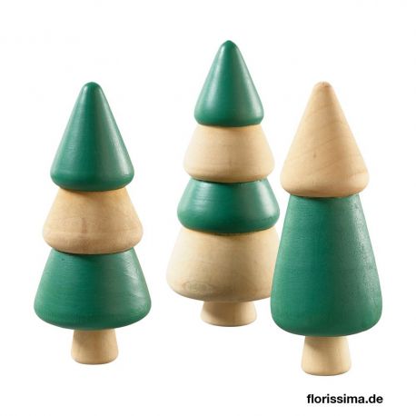 Jocaflor | Set de 3 sapins en bois naturel/vert - 10cm