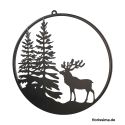 Jocaflor | Cercle en métal noir motif cerf sapin - 38x39.5 cm