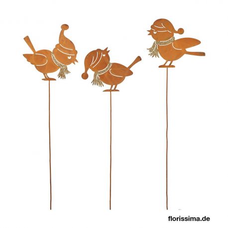 Piques oiseaux métal rouille 43 cm x 6 - Noël Florissima